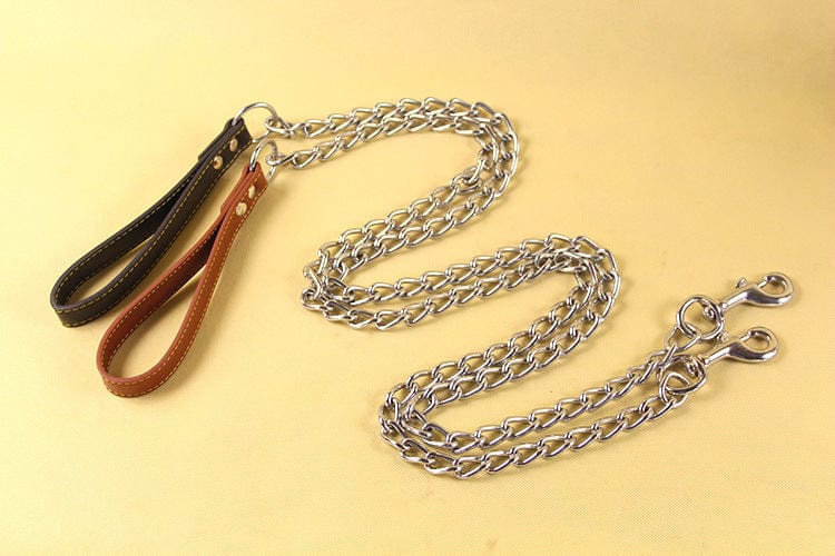 Laisse anti-morsure pour chien en chaîne, couleur noire et marron, avec poignée en PU, 2mm * 120cm.