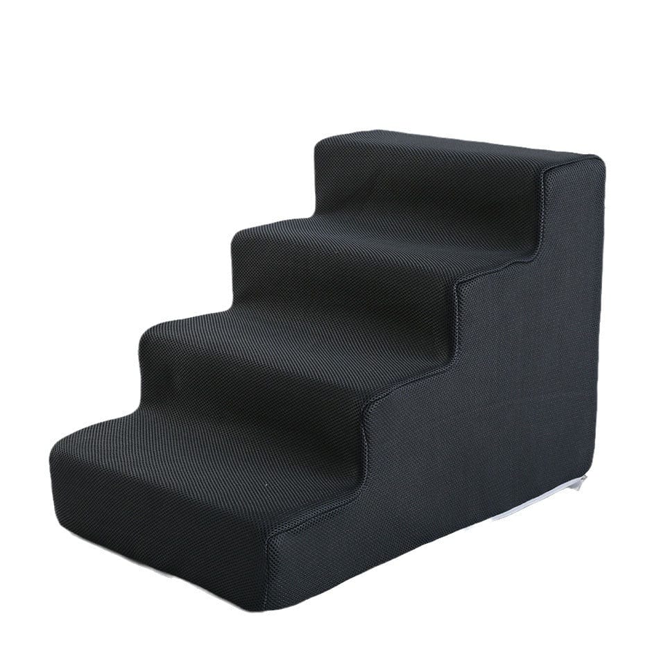 Escalier pliable antidérapant noir pour animaux de compagnie, idéal pour chiens et chats.
