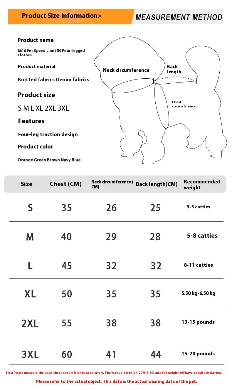 Guide des tailles pour pull à la mode pour animaux, incluant mesures pour S, M, L, XL, 2XL, 3XL.