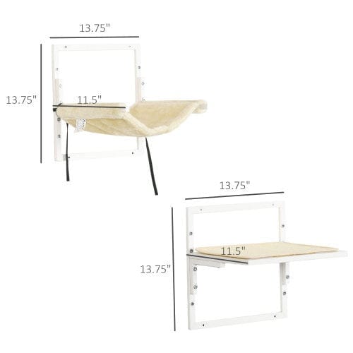 Étagères murales pour chats PawHut de 6 pièces, dimensions et design moderne pour un espace vertical confortable.