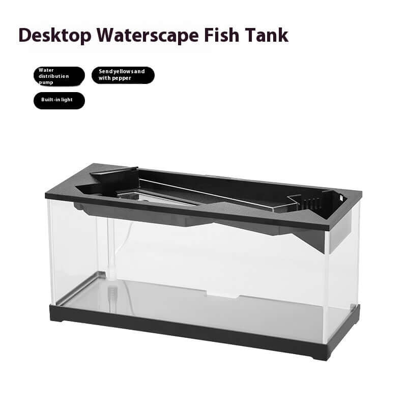 Aquarium en acrylique pour bureau avec éclairage intégré et design moderne.