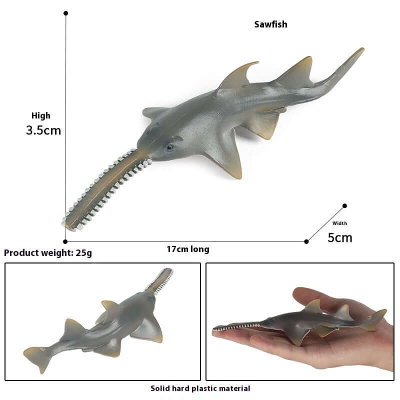 Modèle de poisson-scie en plastique, jouet éducatif pour enfants, 17cm de long et 3.5cm de haut.