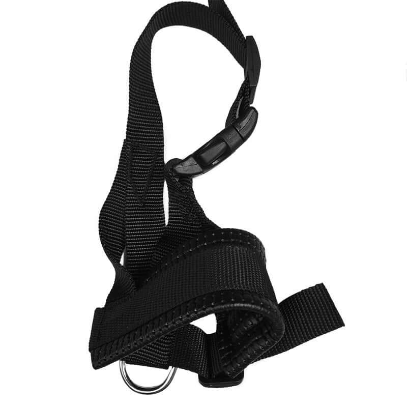 Muselière en nylon ajustable pour chien, résistante et confortable, idéale pour sécuriser votre animal pendant les sorties.