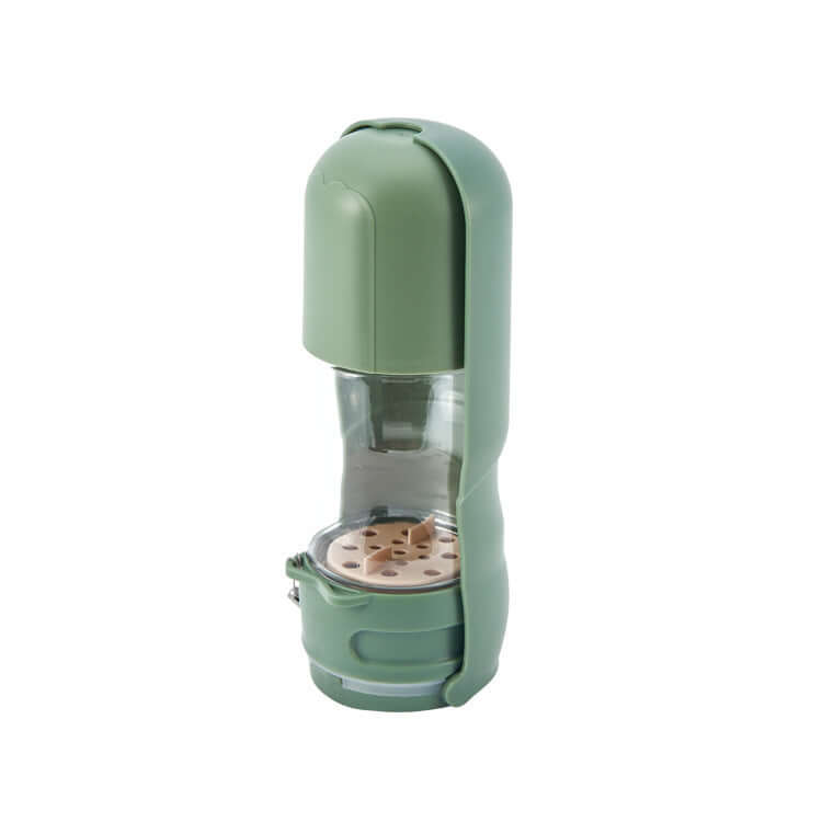 Bol portable pliable pour chiens en khaki avec fontaine intégrée, idéal pour l'hydratation lors des activités en plein air.