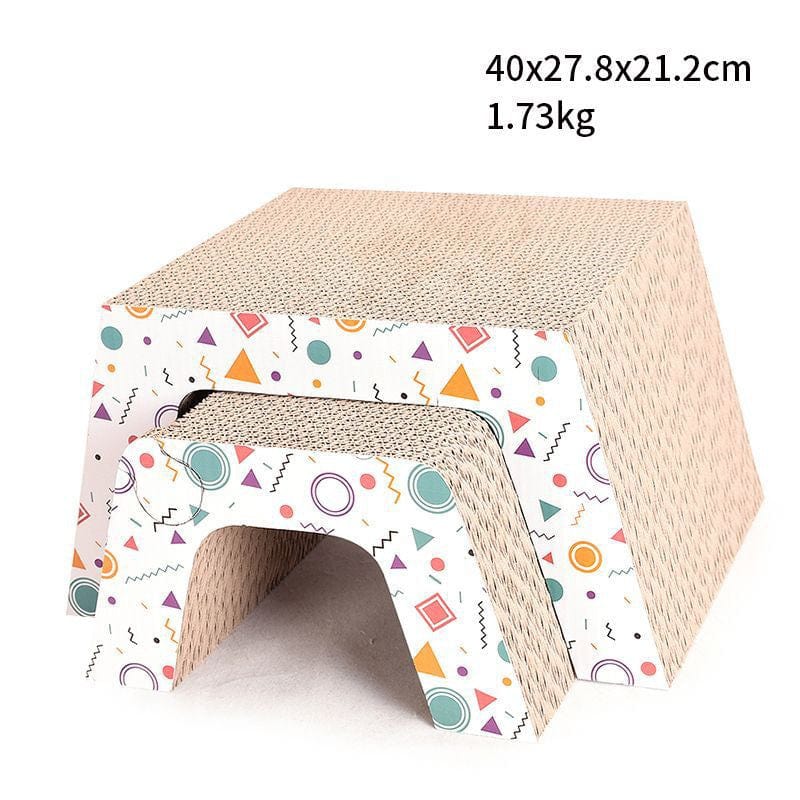 Griffoir en carton pour chats, taille 40x27.8x21.2cm, design coloré et écologique, parfait pour le jeu et le repos.