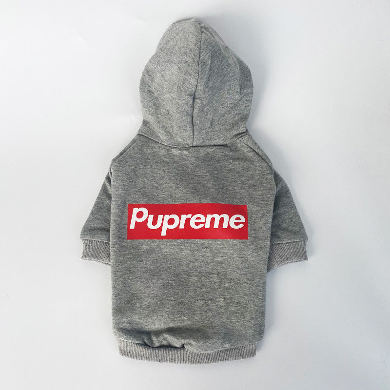 Sweater à capuche en coton pour chien, style décontracté, coloris gris avec logo Pupreme.