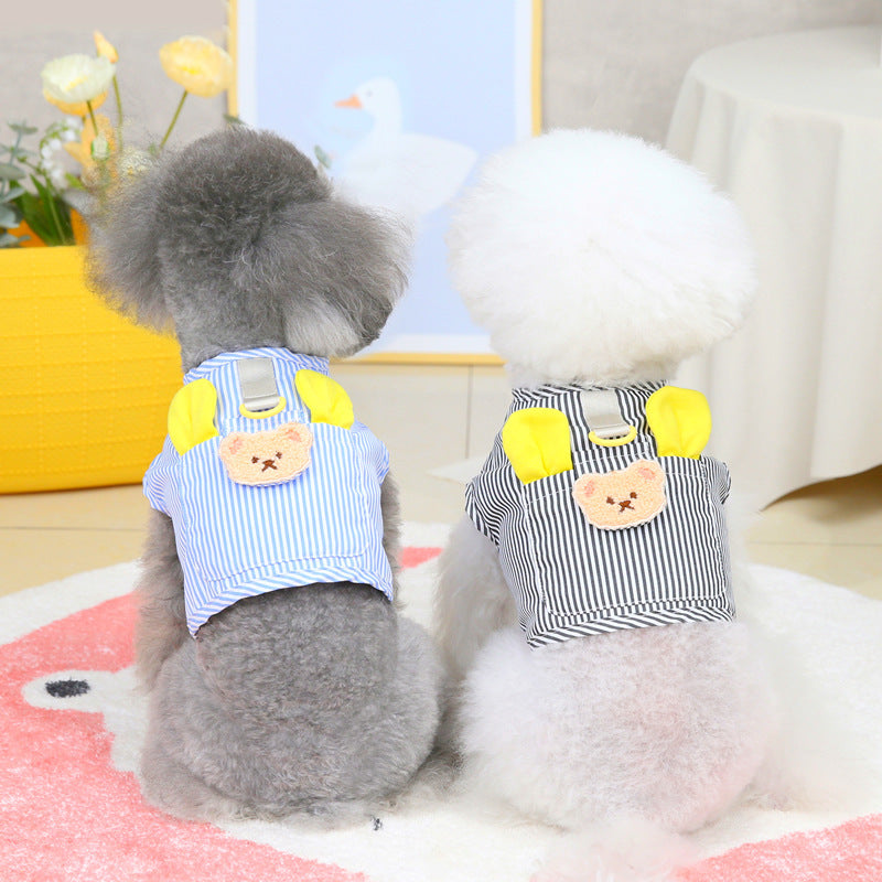 Charming customizable dog vests in striped design, perfect for stylish pets and available in various sizes.