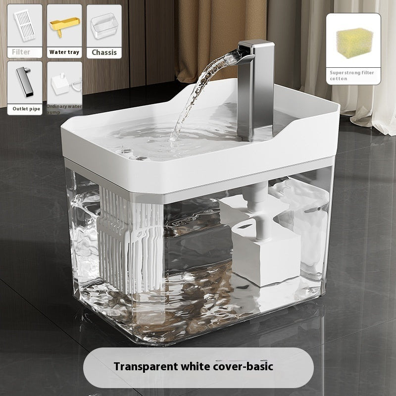 Fontaine à eau automatique pour chats avec filtre, design moderne en plastique transparent, capacité 1.5L.