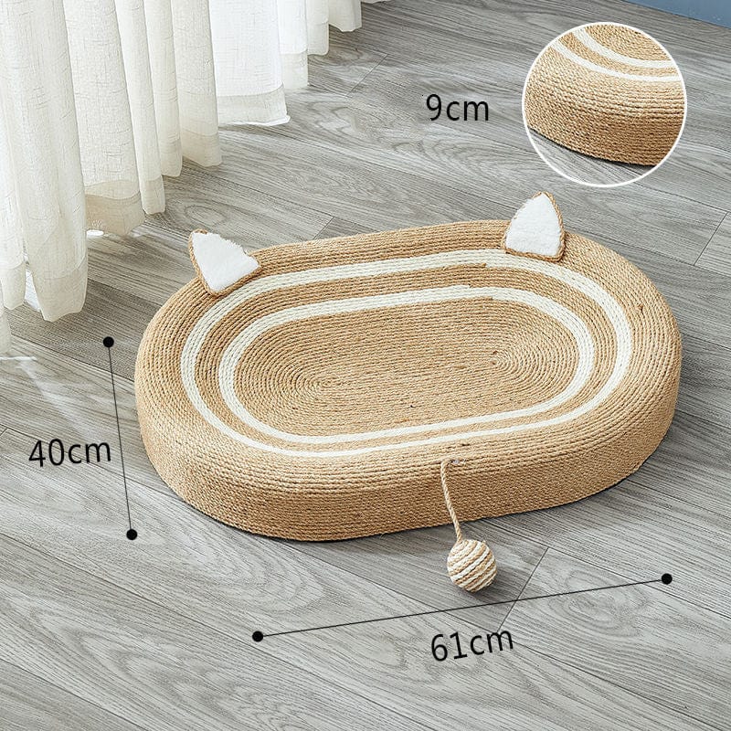 Planche à gratter pour chat en sisal, fait main, dimensions 61x40cm avec oreilles et balle, décor intérieur pour animaux.