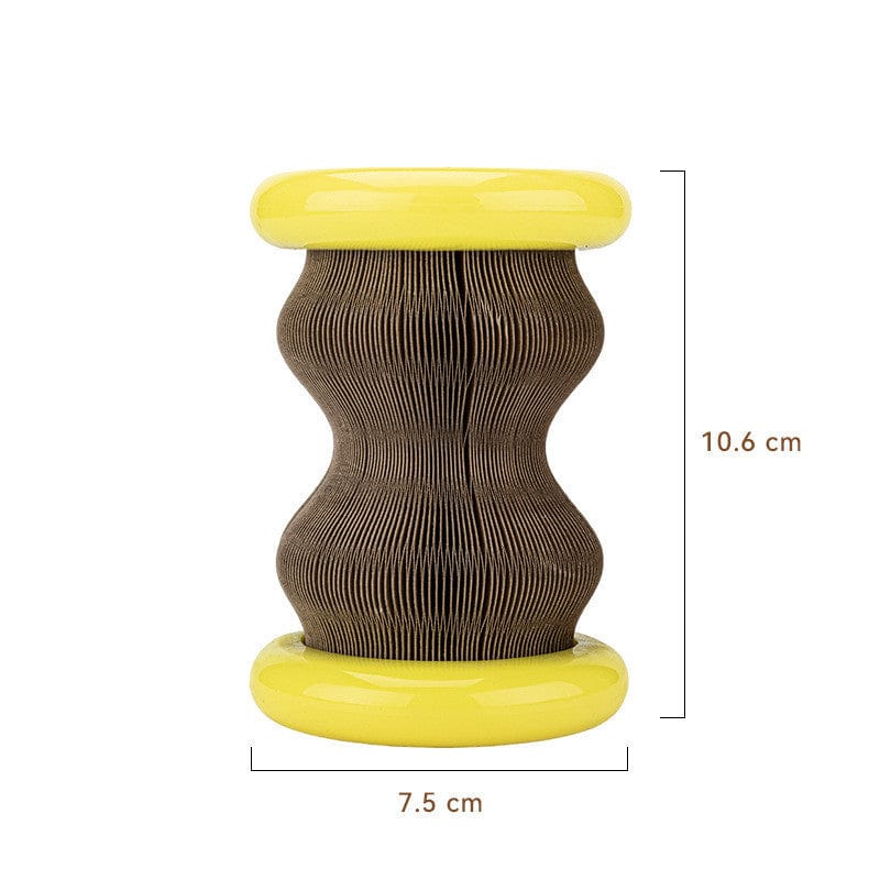 Roues Magiques en Papier Ondulé pour chats, jouet interactif à gratter, dimensions 10.6 cm x 7.5 cm.