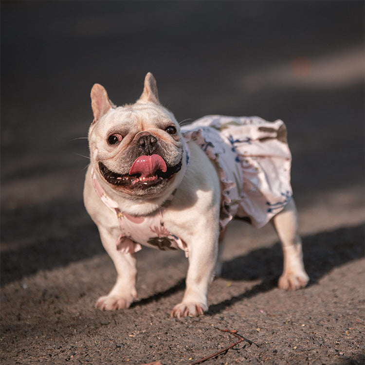 Chienne en jupe rose à motif cartoon, parfaite pour animaux, style et confort en coton doux.