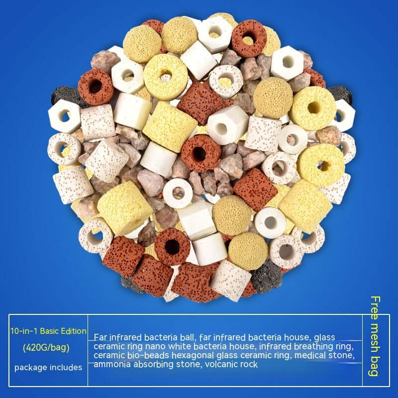 Matériau de filtration en céramique pour aquarium, 420g, 10-en-1, divers éléments de filtration colorés.