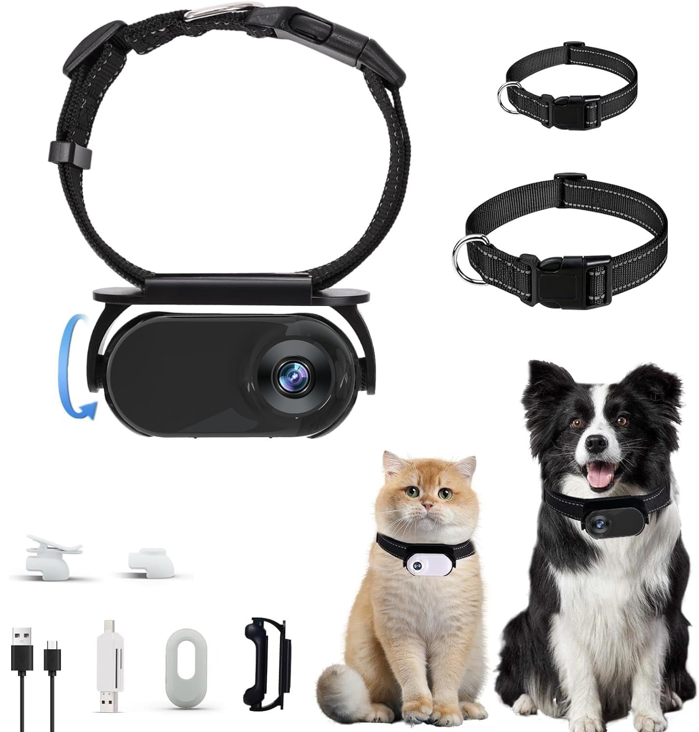 Caméra mini HD pour animaux avec colliers, idéal pour chiens et chats, accessoires pour animaux.