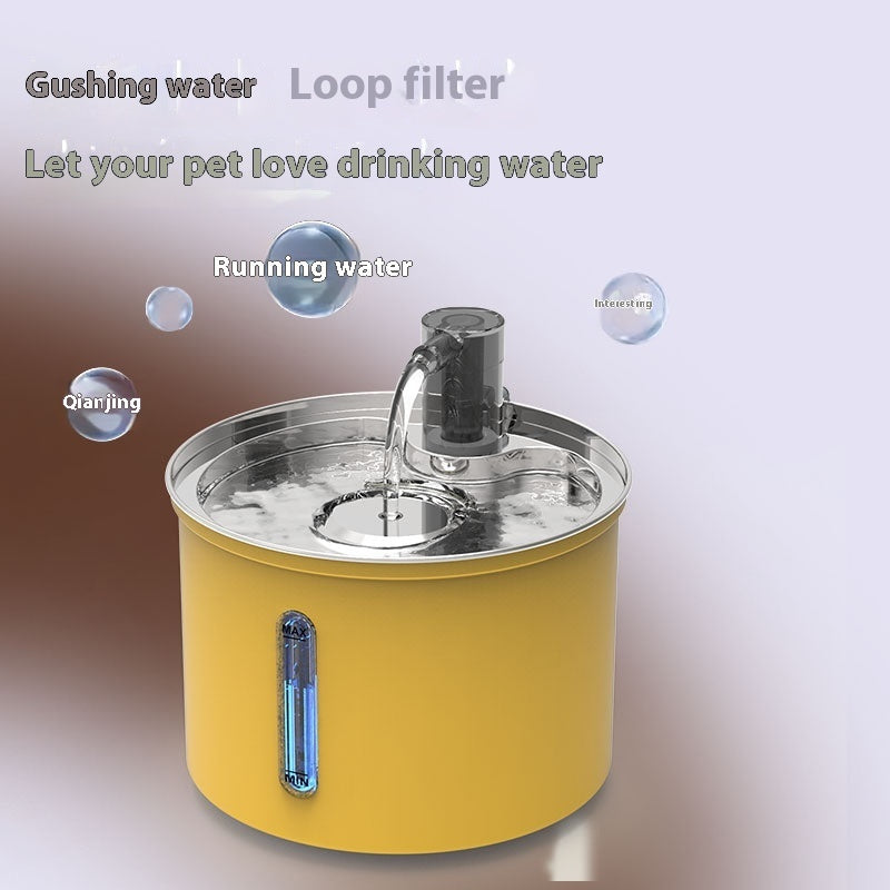 Distributeur d'eau transparent en acier inoxydable pour chats avec filtration et design moderne, facile à utiliser.