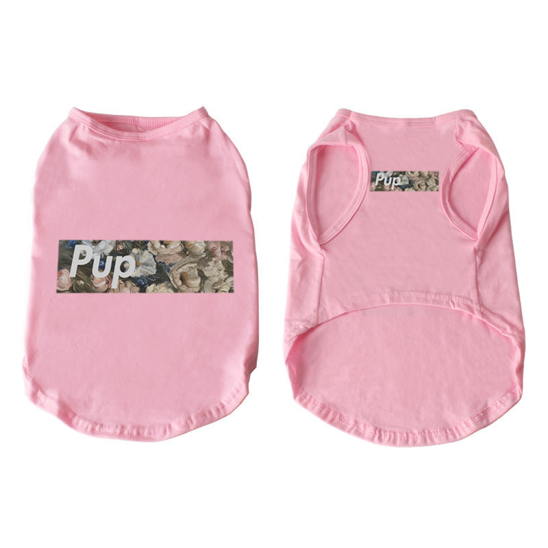 Veste en coton rose pour chiens avec logo 'Pup' - idéale pour le printemps et l'automne.