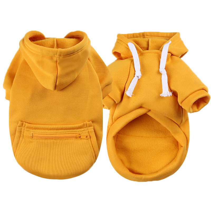 Pull zippé jaune pour chiens et chats, idéal pour l'automne et l'hiver, fabriqué en polyester doux.