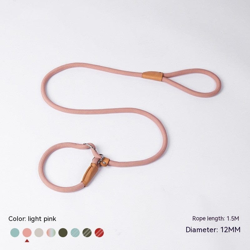 Laisse en nylon tressé rose clair de 1,5M pour chiens, idéale pour tous les tailles, avec anneau en métal.