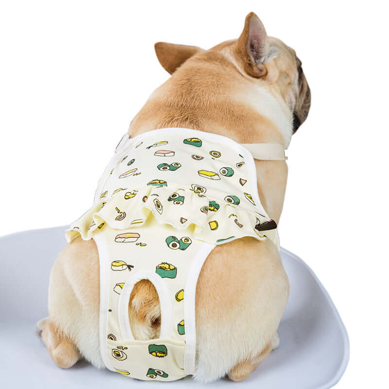 Pantalons physiologiques anti-harcèlement pour pug, en coton, style décontracté, design amusant avec motifs de nourriture.
