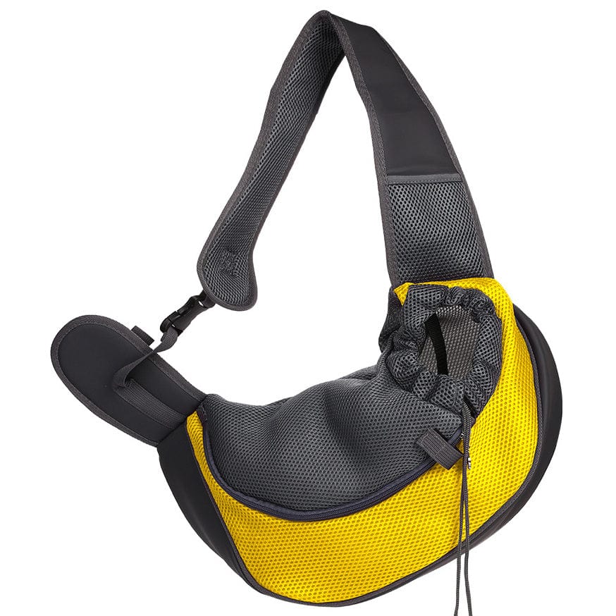Sac à bandoulière léger et respirant pour chiots, en toile Oxford jaune et noir, idéal pour un confort optimal.