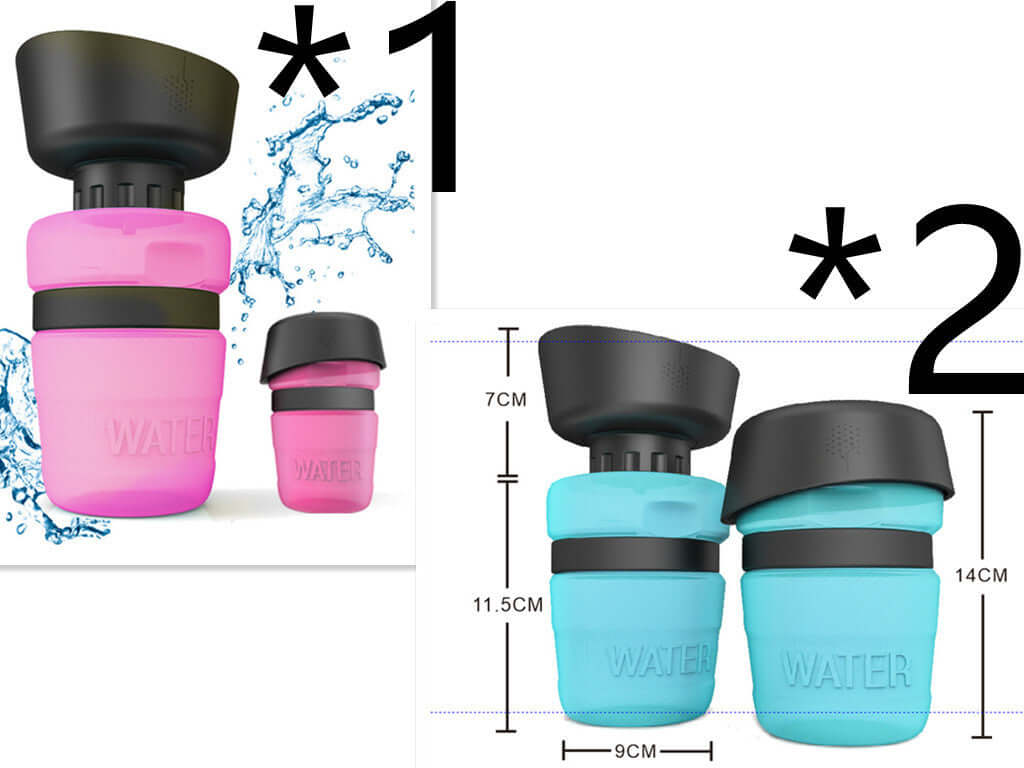 Bouteille d'eau pétillante pour animaux, modèle pliable en silicone, disponible en rose et bleu, 520ML.