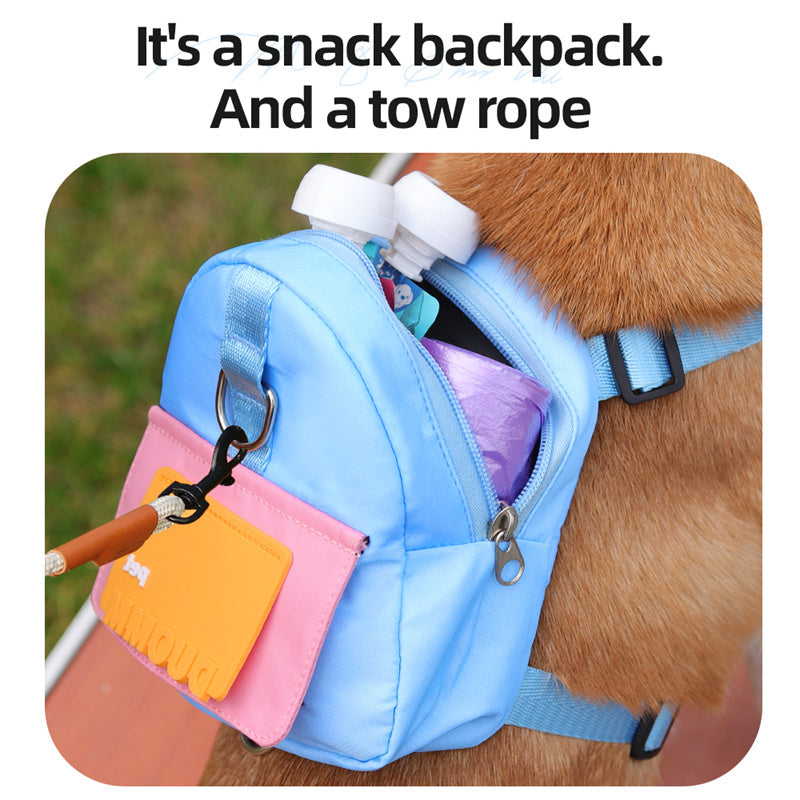 Sac à dos multifonction pour chiens avec poches pour collier et jouets, idéal pour les aventures en plein air.