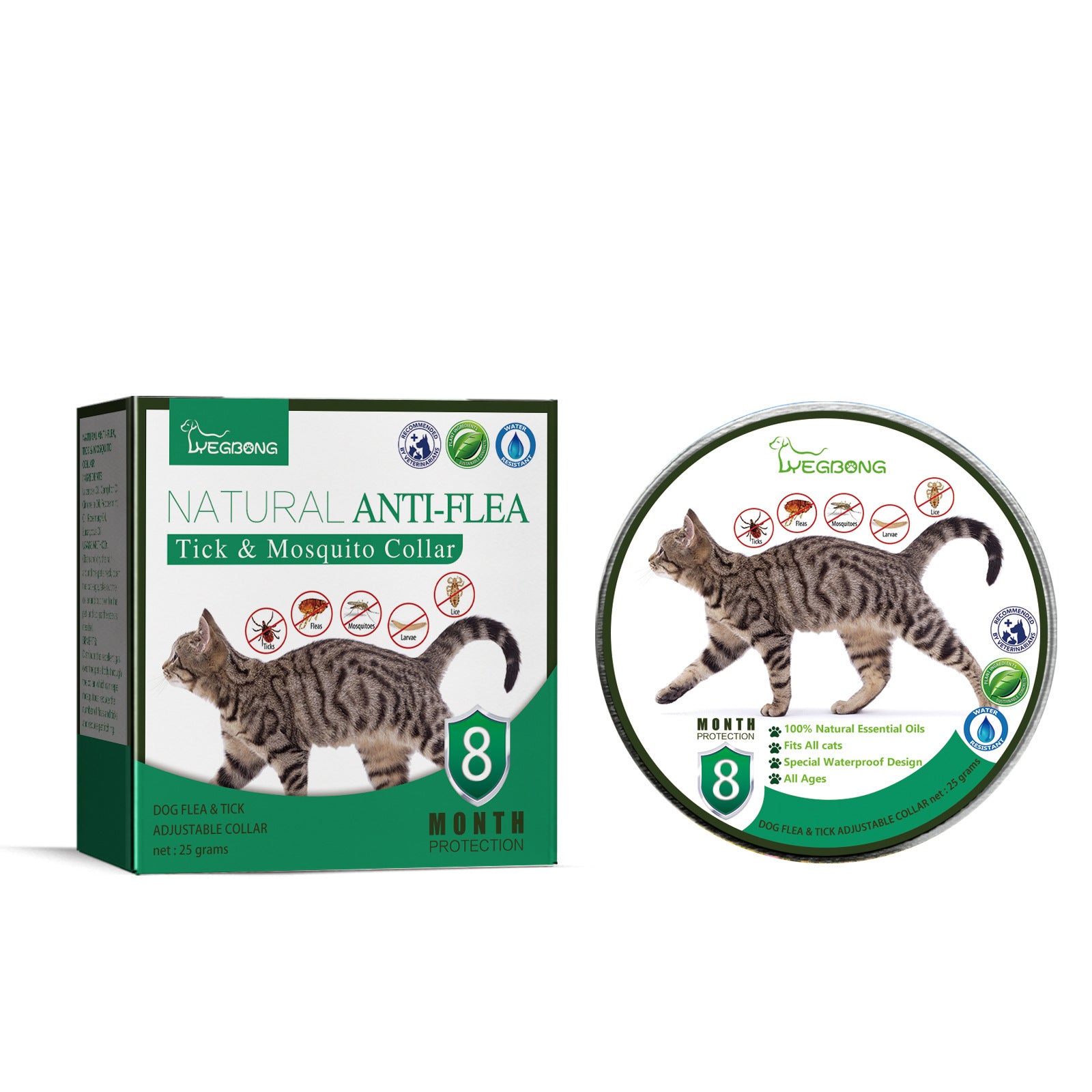 Collier anti-insectes naturel pour chats, protection contre tiques et moustiques, 8 mois d'efficacité.