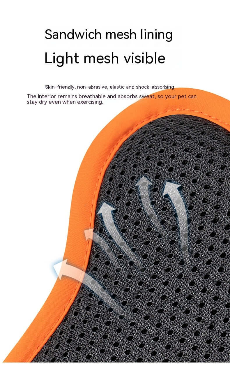 Sandwich mesh lining of a reflective dog harness, showcasing breathable and sweat-absorbing material for comfort.