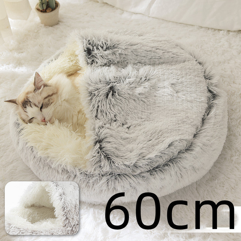 Lit Douillet 2 En 1 pour Chiens et Chats - Lit d'Hiver Rond en Peluche