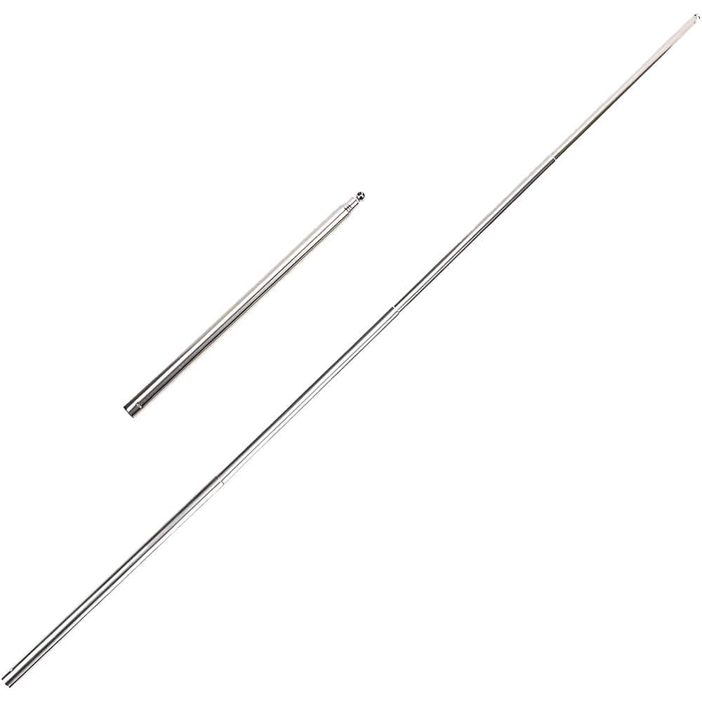 Deux tiges métalliques, une courte et une longue, pour supports ou structures temporaires.