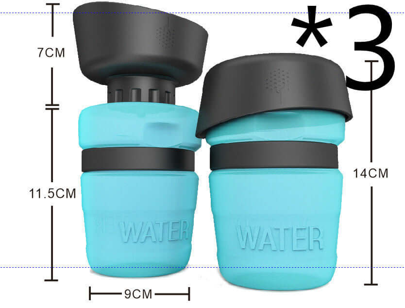 Bouteille d'eau pétillante pour animaux en silicone, dimensions et design attrayant en bleu ciel.