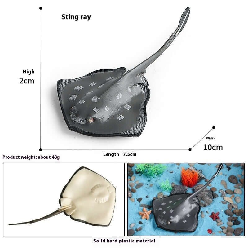 Modèle de poisson diable et rayon en plastique, jouet cognitif marin de 17,5 cm, parfait pour l'imagination des enfants.