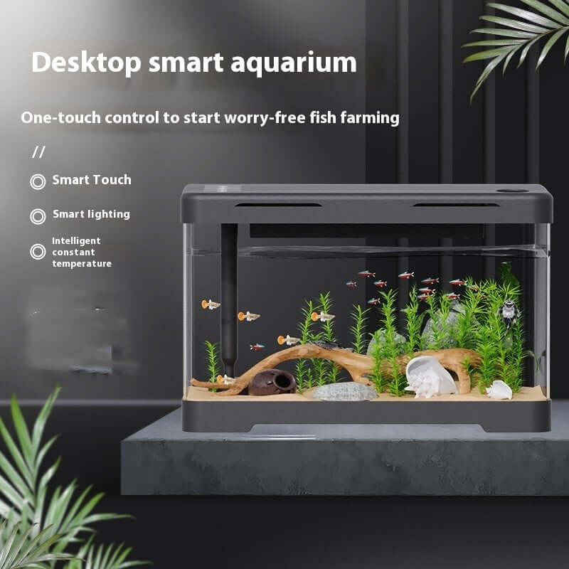 Aquarium acrylique intelligent de bureau avec éclairage et contrôle intelligent pour poissons.