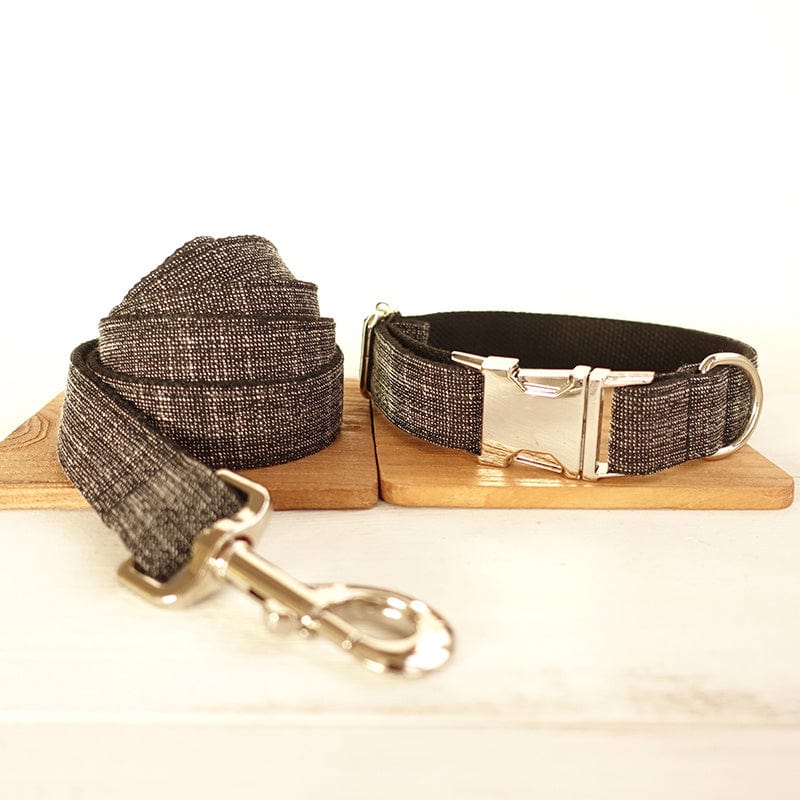 Collier et laisse pour chien en tissu durable, coloris gris élégant, accessoires pour animaux de compagnie.