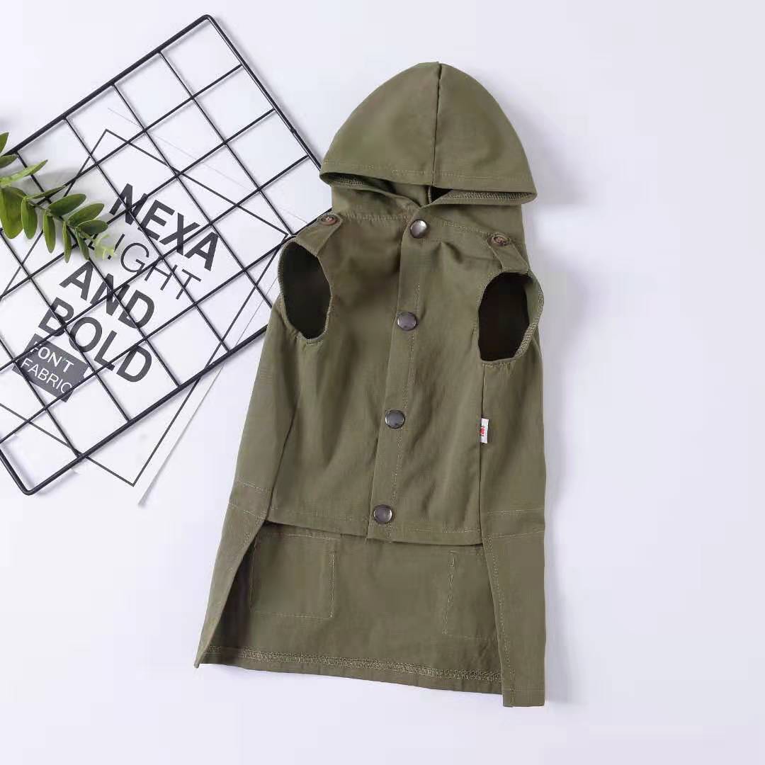 Pull pour chien à capuche en coton kaki, style décontracté pour animaux de compagnie, disponible en plusieurs tailles.