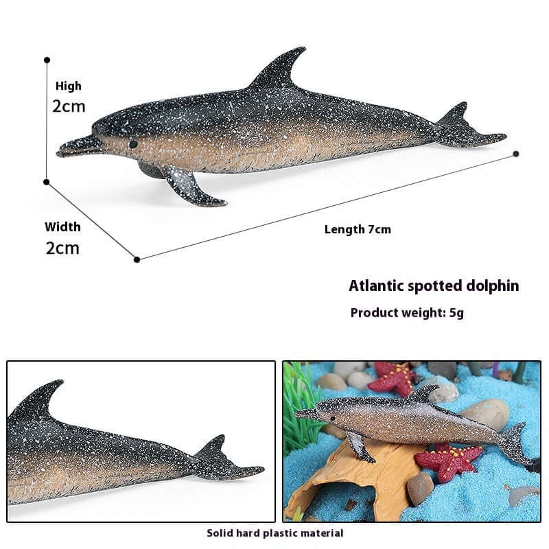 Atlantic spotted dolphin figurine, 7cm long, made of solid hard plastic for educational play.