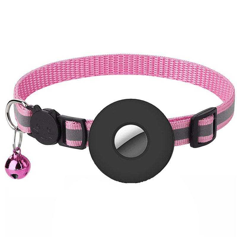 Collier pour animaux en rose avec Airtag, cloche réfléchissante et boucle de sécurité, idéal pour le suivi GPS.