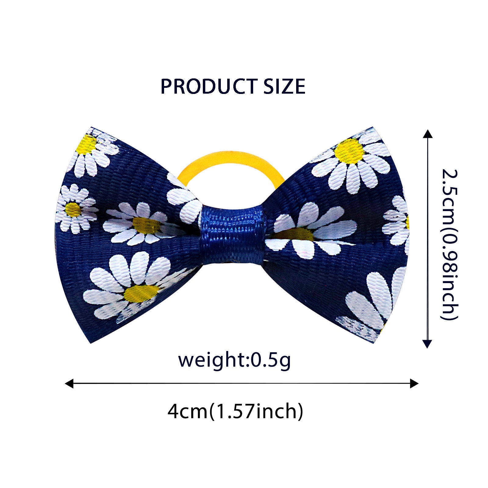 Accessoire pour animaux : nœud papillon bleu à fleurs blanches, dimensions 4 cm, poids 0,5 g