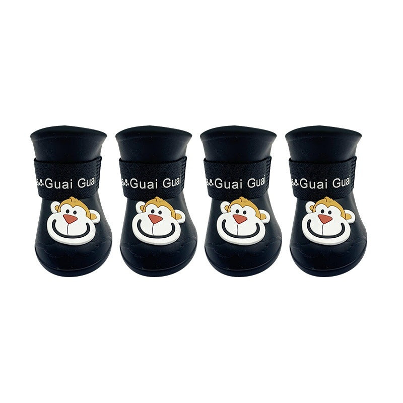 Bottes en silicone pour animaux avec motif de singe, antidérapantes et étanches, idéales pour chiens.