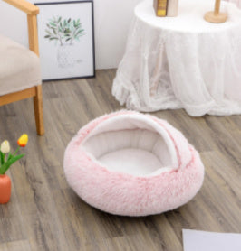 Lit Douillet 2 En 1 pour Chiens et Chats - Lit d'Hiver Rond en Peluche