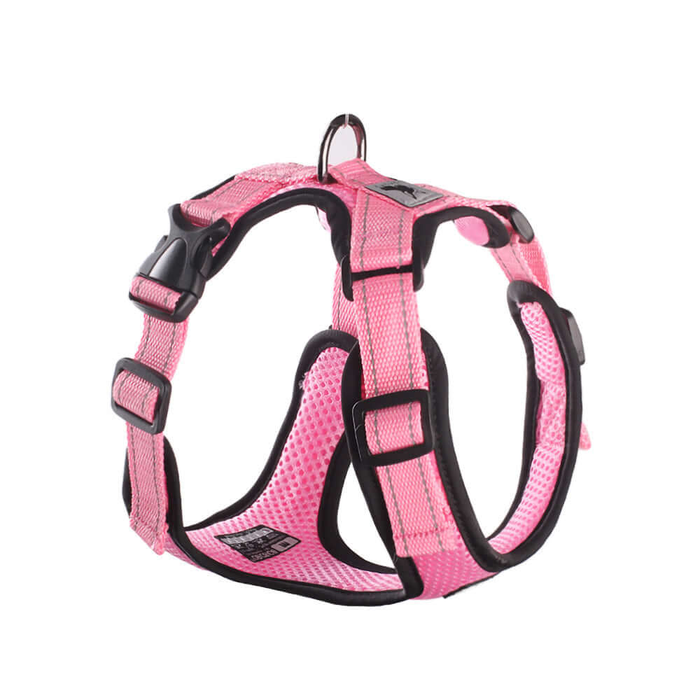 Harnais pour chien en maille respirante, couleur rose, réfléchissant et confortable pour les promenades nocturnes.