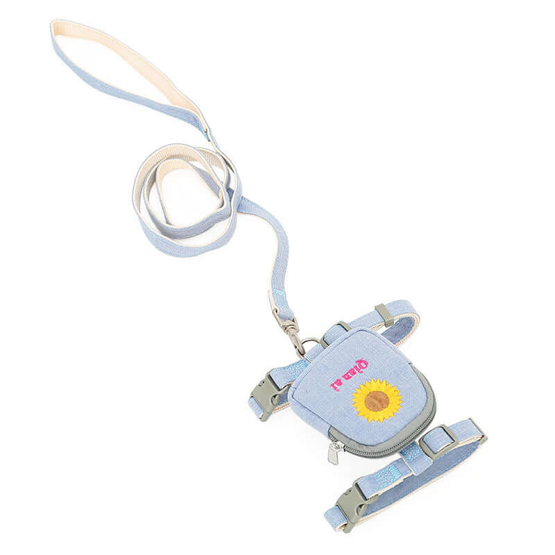 Harnais de traction pour chien et chat en toile de coton avec motif de tournesol, accompagné d'une laisse.