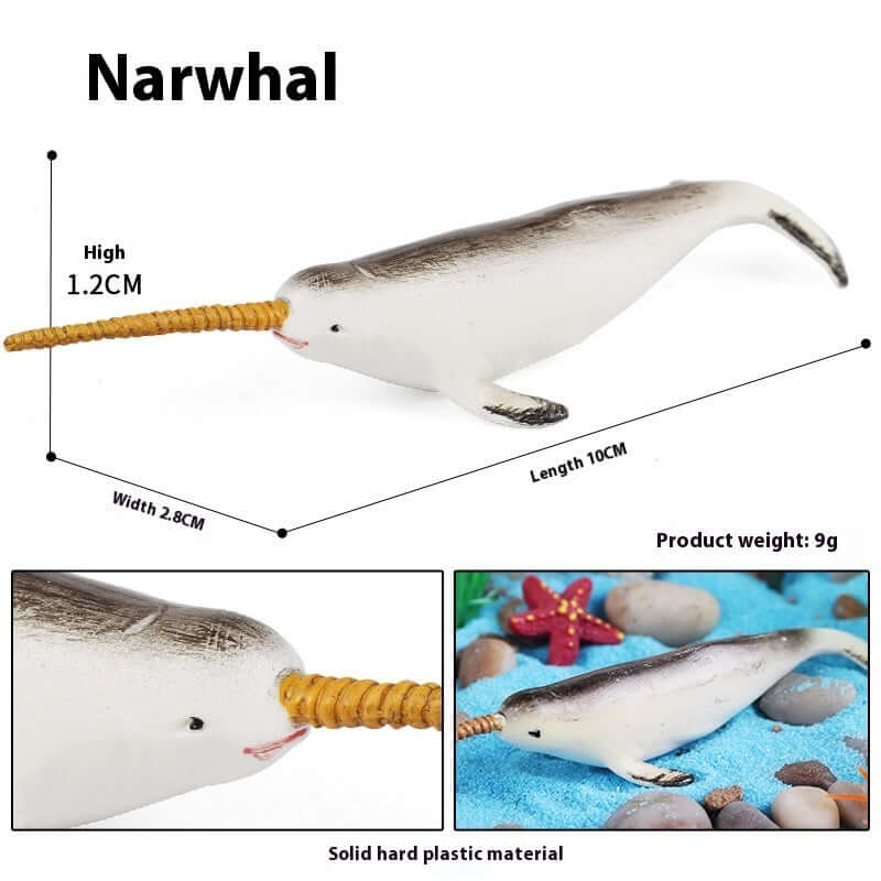 Modèle de narval en plastique solide, jouet éducatif 10 cm, idéal pour jouer et apprendre.
