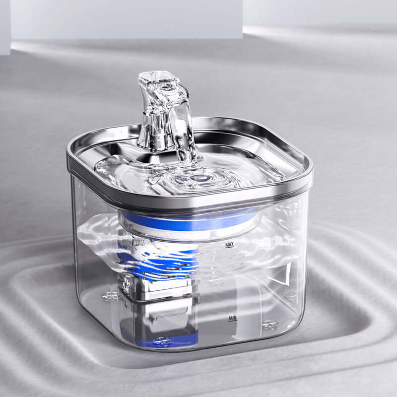 Fontaine automatique en acier inoxydable pour chats et chiens, avec réservoir de 2L pour une hydratation optimale.