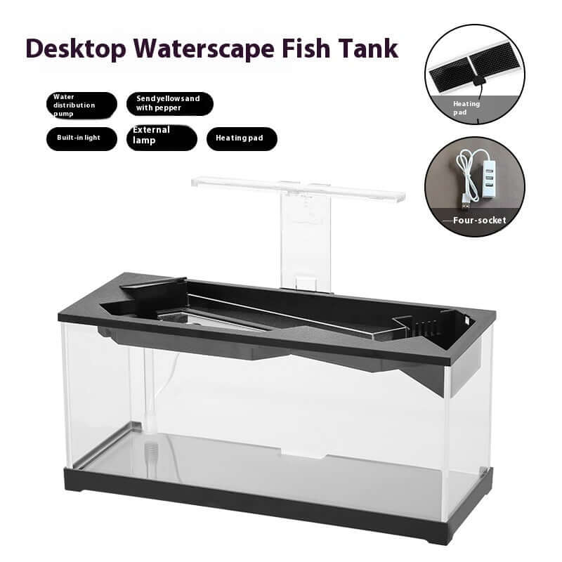 Aquarium intégré en acrylique avec filtre, chauffage et éclairage, design moderne et pratique.