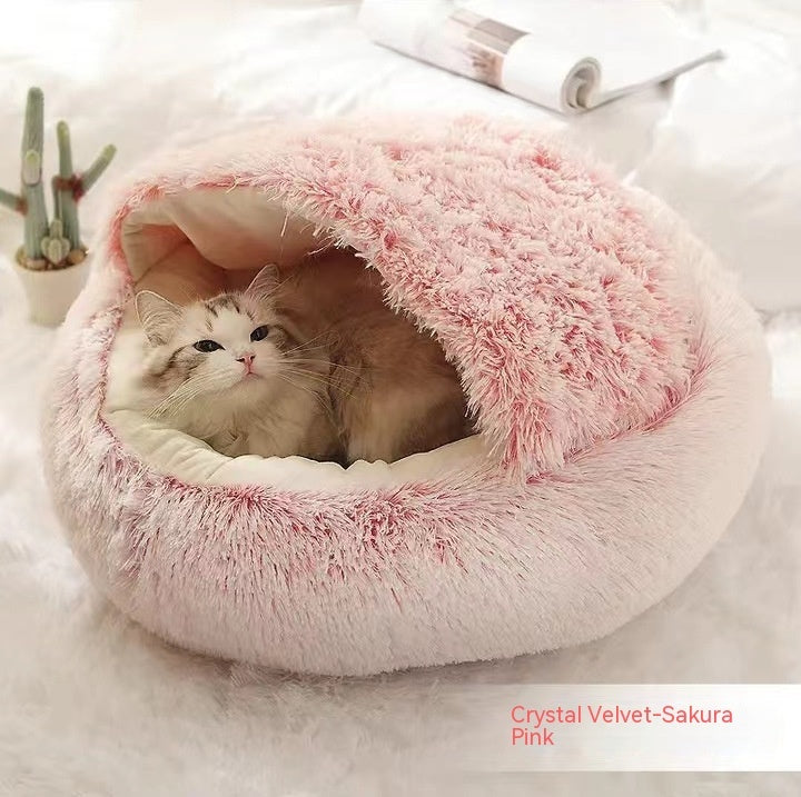 Lit Douillet 2 En 1 pour Chiens et Chats - Lit d'Hiver Rond en Peluche