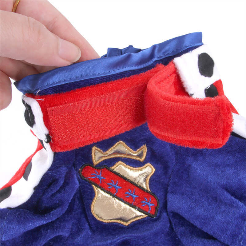 Détail de la couronne et chapeau pour chien, tissu doux avec broderie, accessoires stylés pour animaux.