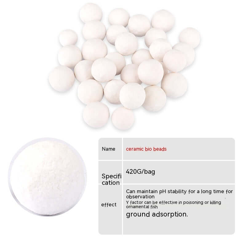 Ceramic bio beads for aquarium filtration, 420g bag, enhancing water quality for healthy fish.