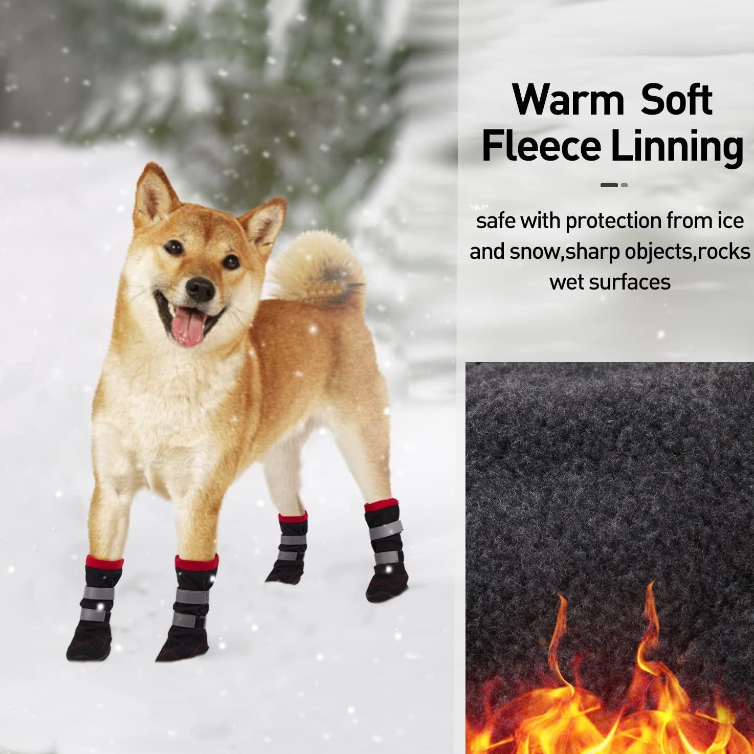 Chien avec bottes chaudes et douillettes, protection contre le froid et la neige, doublure en polaire douce.