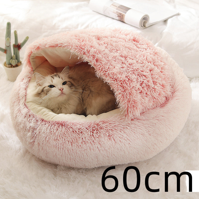 Lit Douillet 2 En 1 pour Chiens et Chats - Lit d'Hiver Rond en Peluche