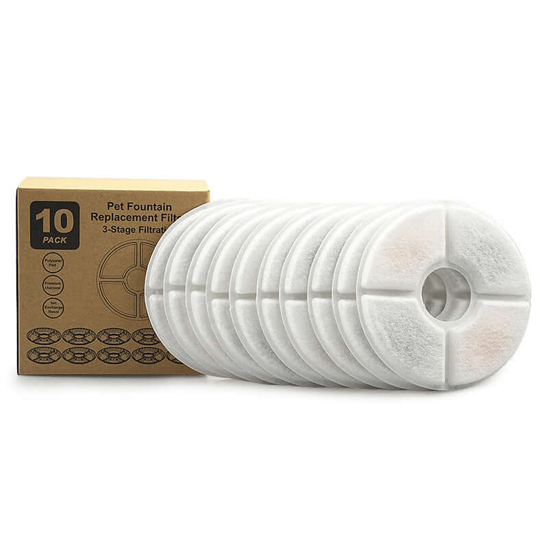 Filtre de remplacement pour fontaine à eau pour animaux, pack de 10, filtration en 3 étapes.